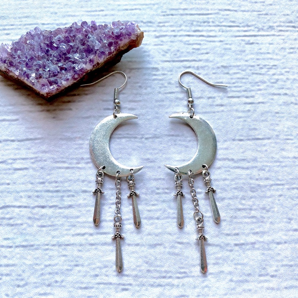 Witchy Crescent Moon & Swords Earrings